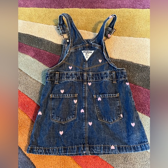Valentines Day ❤️Oshkosh b’gosh heart embroidered overalls dress denim size 4t - Picture 2 of 5